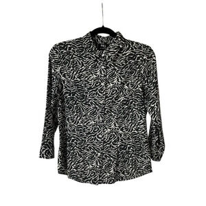 MG Silk Collection Shirt Size M Casual Animal Print Button Down Blouse Black